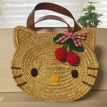 산리오 헬로키티 헤이세이 레트로 밀짚 바스켓 백 체리