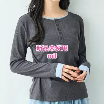 미사용 새상품 mil 배색 컬러 레이어드 스타일 헨리넥 롱 T586127