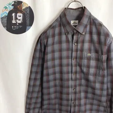 구제 의류 라코스테 긴팔 셔츠 LACOSTE 체크 무늬 차콜 그레이 M