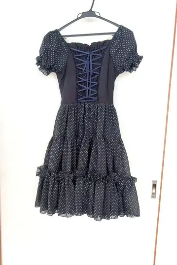 빅토리안 메이든 네이비 도트 무늬 반팔 원피스