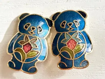 골동품 미사용 BLUE 파랑 팬더 도자기 vintage 귀찌