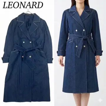 P164 M 레오나르 데님 더블 롱 코트 인디고 여성용