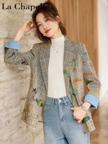 La Chapelle 테일러드 자켓 체크 무늬