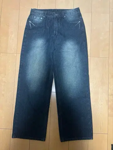 mmmmm 데님 팬츠 색빠짐 가공 다크 네이비