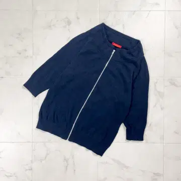 요크랜드 하이넥 지퍼 가디건 7부 소매 네이비 M*HD559