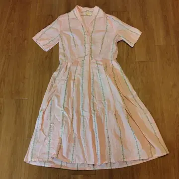 50년대 핑크 스트라이프 반팔 코튼 원피스