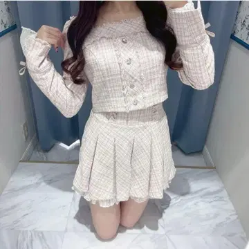 [ 택 포함 ] 릴리 에뮬리 트위드 레이스 셋업 evelyn 핑크