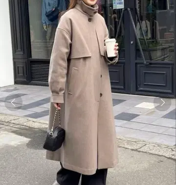 프레디에뮤 스탠드 칼라 롱 코트 38 모카