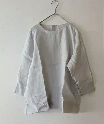 무인양품 라이트 그레이 7부 소매 린넨 셔츠