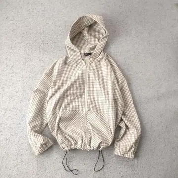 체크 지퍼 후드티 화이트 드로 코드 v