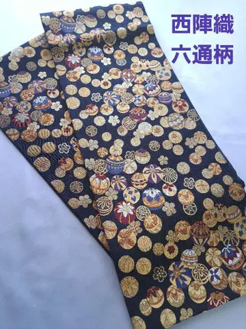 후쿠로 오비 6통 니시진 비단 테마리 야쿠다마 블랙 금은 행운의 물건