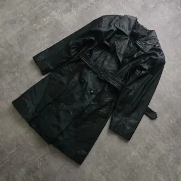 00sArchiveVintage 가죽 더블 브레스트 코트 블랙