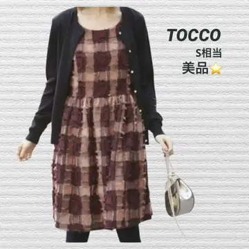 [새상품급] TOCCO 샤기 체크 원피스 프린지 키레메 S상당