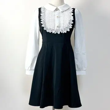 evelyn 에블린 옷깃 레이스 턱 원피스 M 블랙 양산형 지뢰계