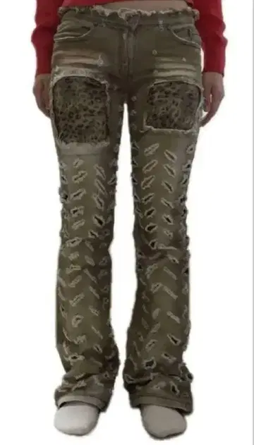 레오파드 패치 부츠컷 데님 개성 y2k 하라주쿠 페어리 그런지