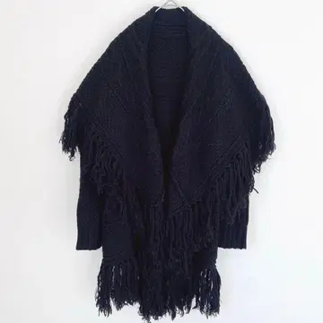 듀라스 가디건 아우터 니트 스톨풍 프린지 블랙 긴팔 겉옷