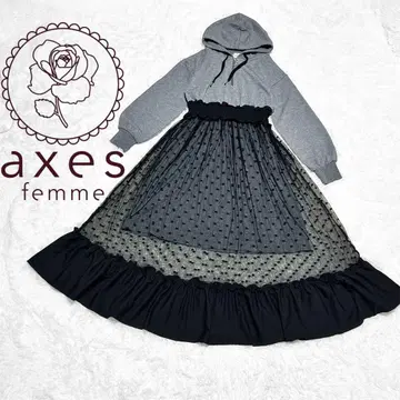 axes femme 도킹 원피스 튤 도트 후드 부착