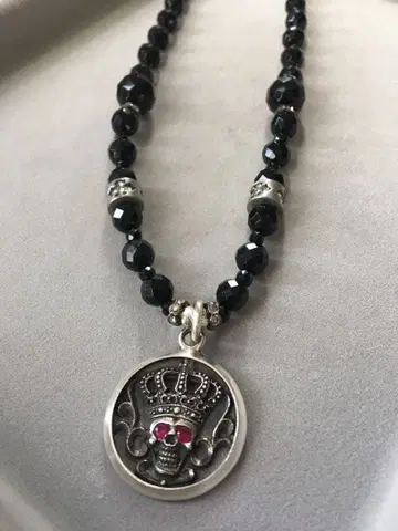 [새상품] silver925 스컬 블랙 오닉스 목걸이 각인 있음