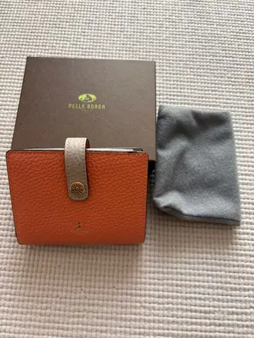 Pelle Borsa 접이식 지갑 연어 오렌지 신색 거의 미사용