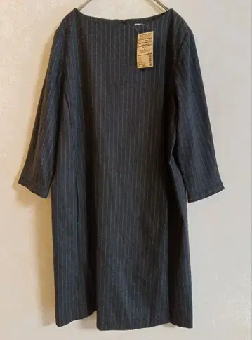 [택 포함 새상품] 무인양품 스트라이프 7분 소매 원피스 L 그레이