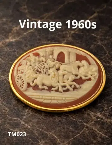 최고급 빈티지 로마 탱크 카메오 브로치 1960년대