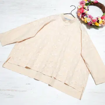 스탬프 앤 다이어리 자수 스탠드 카라 블라우스 루즈핏