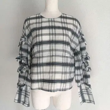 엔폴드 코튼 실크 체크 프릴 블라우스