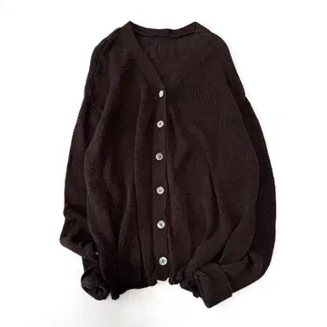 이에나 린넨 혼방 테이프얀 2WAY V넥 가디건 워셔블 브라운
