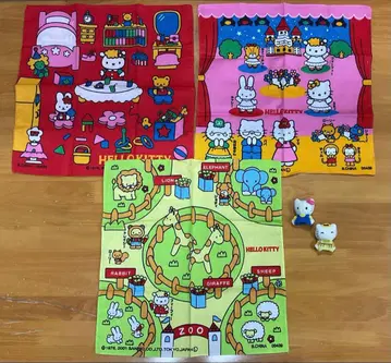 [ 헤이세이 레트로 ] 헬로키티 손수건 3장 & 미니 손가락 인형 2개