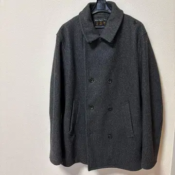 폴리에스테르 100% 다크 그레이 더블 브레스트 피 코트