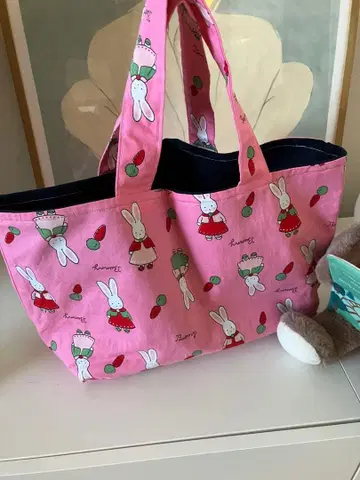 핸드메이드 캔버스 토트백 토끼 패턴 캔버스백 토트백