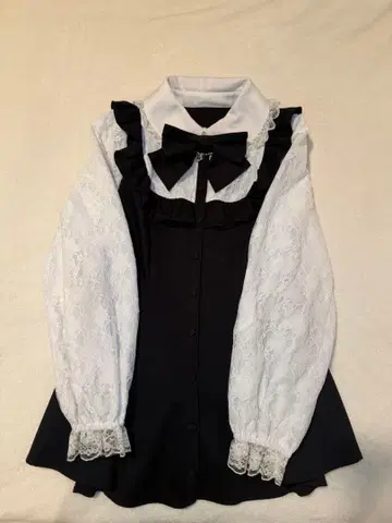 시크릿 허니 레이스 소매 프릴 요크 셋업 블랙