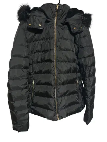 ZARA 다운 코트 후드 부착 퍼 탈부착 가능 US XL 블랙