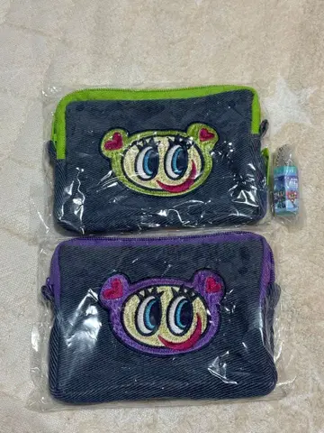 AngelBlue 데님풍 자수 파우치 그린, 퍼플 필통 컬렉션