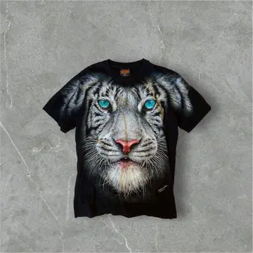 화이트 타이거 T셔츠 블랙 남성용 L 빈티지