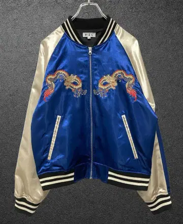 드래곤 자수 스카잔 새틴 블루 M 일본풍 패턴 용