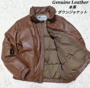 가죽 다운 자켓 천연 가죽 구스 다운 스탠드 카라 골드 버튼 남성용 L
