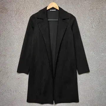 ZARA 체스터 코트 롱 코트 페이크 스웨이드 블랙