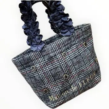 메종 드 플뢰르 비쥬 체크 프릴 핸들 토트백