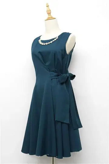 N411/새상품급 사쿠라 슬리브리스 원피스 펄 리본 38 청록색