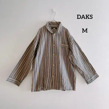 DAKS 코튼 긴팔 셔츠 M 스트라이프 패턴 그레이 계열