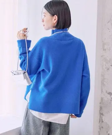 보르지 캐시미어 울 하이넥 풀오버 니트 블루 S