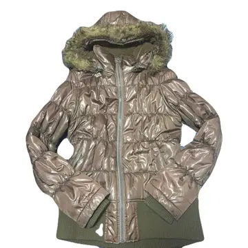 y2k 브라운 다운 자켓 퍼 후드 그런지 광택 육중함