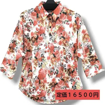 튜닉 꽃무늬 플라워 프린트 셔츠 블루 주홍색 티셔츠 7부 소매