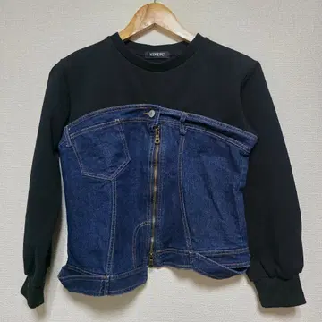 NINE9U 스웨트 x 데님 벌룬 소매 탑