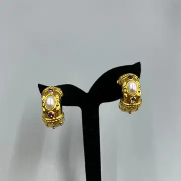 254 빈티지 하자품 골드 후프 귀찌 펄 자수정 포함