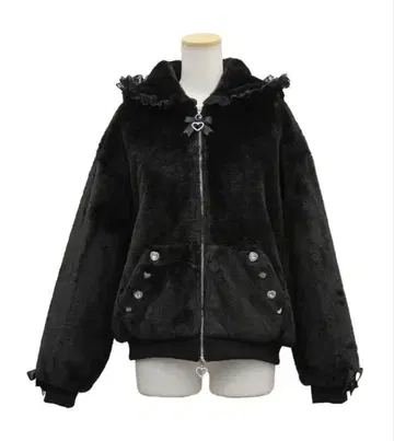 DearMyLove 레이스 후드 퍼 블루종