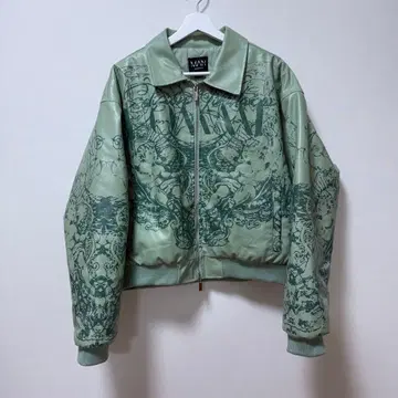 boohoo man 천사 프린트 봄버 자켓 그린