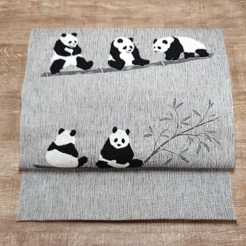 나고야 오비 팬더 그레이 태고 패턴 실크몰 재단 포함