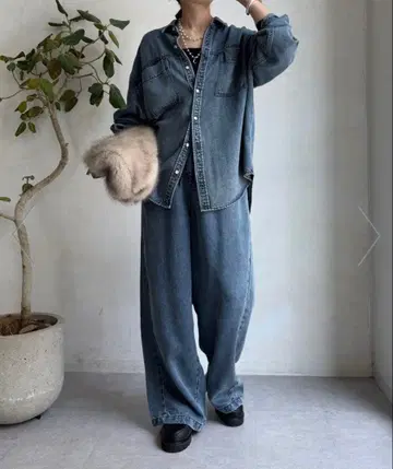 doudou 리오셀 데님 와이드 팬츠